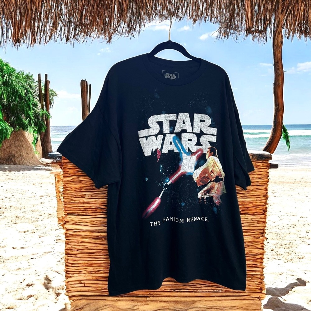 Star Wars The Phantom Menace Obi-Wan Kenobi Graphic T-Shirt Black Mens XL CVLA
